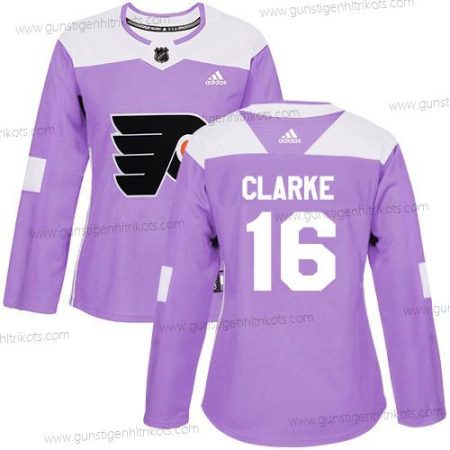 Adidas Frauen Philadelphia Flyers #16 Bobby Clarke Authentisch Bekämpft Krebs Strickerei NHL Trikots – Lila