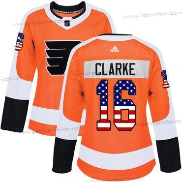 Adidas Frauen Philadelphia Flyers #16 Bobby Clarke Heimtrikots Authentisch USA Flag Strickerei NHL Trikots – Orange