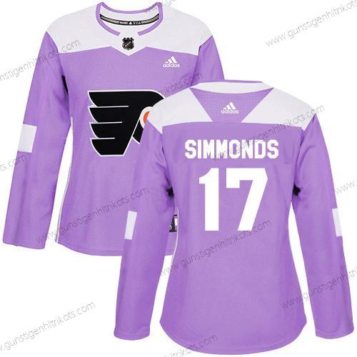 Adidas Frauen Philadelphia Flyers #17 Wayne Simmonds Authentisch Bekämpft Krebs Strickerei NHL Trikots – Lila