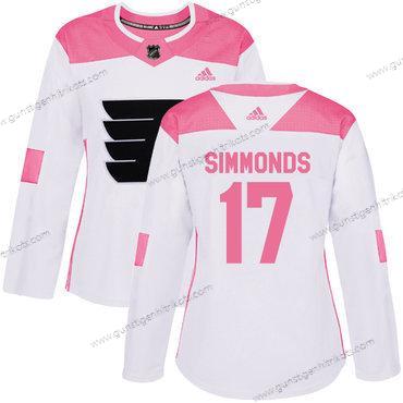 Adidas Frauen Philadelphia Flyers #17 Wayne Simmonds Authentisch Strickerei NHL Trikots – Weiß Rosa