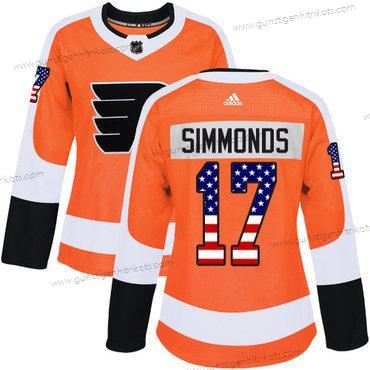 Adidas Frauen Philadelphia Flyers #17 Wayne Simmonds Heimtrikots Authentisch USA Flag Strickerei NHL Trikots – Orange