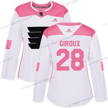 Adidas Frauen Philadelphia Flyers #28 Claude Giroux Authentisch Strickerei NHL Trikots – Weiß Rosa