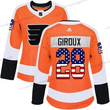 Adidas Frauen Philadelphia Flyers #28 Claude Giroux Heimtrikots Authentisch USA Flag Strickerei NHL Trikots – Orange