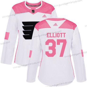 Adidas Frauen Philadelphia Flyers #37 Brian Elliott Authentisch Strickerei NHL Trikots – Weiß Rosa