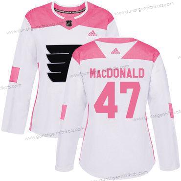 Adidas Frauen Philadelphia Flyers #47 Andrew Macdonald Authentisch Strickerei NHL Trikots – Weiß Rosa