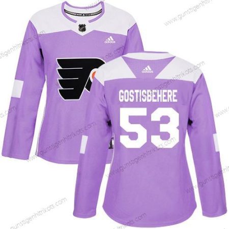 Adidas Frauen Philadelphia Flyers #53 Shayne Gostisbehere Authentisch Bekämpft Krebs Strickerei NHL Trikots – Lila