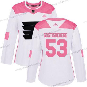 Adidas Frauen Philadelphia Flyers #53 Shayne Gostisbehere Authentisch Strickerei NHL Trikots – Weiß Rosa