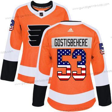 Adidas Frauen Philadelphia Flyers #53 Shayne Gostisbehere Heimtrikots Authentisch USA Flag Strickerei NHL Trikots – Orange