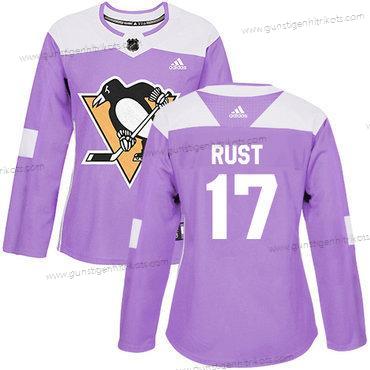 Adidas Frauen Pittsburgh Penguins #17 Bryan Rust Authentisch Bekämpft Krebs Strickerei NHL Trikots – Lila