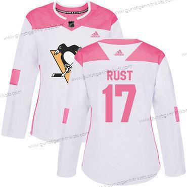 Adidas Frauen Pittsburgh Penguins #17 Bryan Rust Authentisch Strickerei NHL Trikots – Weiß Rosa