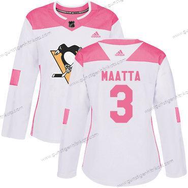 Adidas Frauen Pittsburgh Penguins #3 Olli Maatta Authentisch Strickerei NHL Trikots – Weiß Rosa