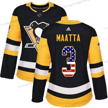 Adidas Frauen Pittsburgh Penguins #3 Olli Maatta Heimtrikots Authentisch USA Flag Strickerei NHL Trikots – Schwarz