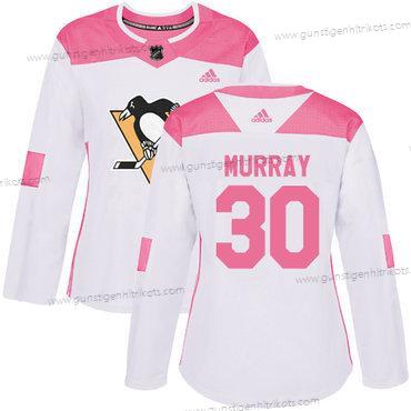 Adidas Frauen Pittsburgh Penguins #30 Matt Murray Authentisch Strickerei NHL Trikots – Weiß Rosa