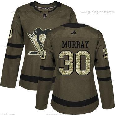 Adidas Frauen Pittsburgh Penguins #30 Matt Murray Salute to Service Strickerei NHL Trikots – Grün