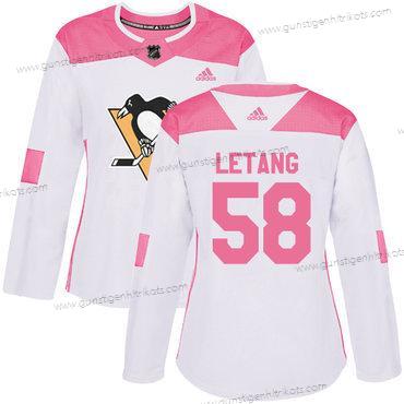 Adidas Frauen Pittsburgh Penguins #58 Kris Letang Authentisch Strickerei NHL Trikots – Weiß Rosa