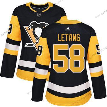 Adidas Frauen Pittsburgh Penguins #58 Kris Letang Heimtrikots Authentisch Strickerei NHL Trikots – Schwarz