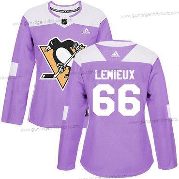 Adidas Frauen Pittsburgh Penguins #66 Mario Lemieux Authentisch Bekämpft Krebs Strickerei NHL Trikots – Lila