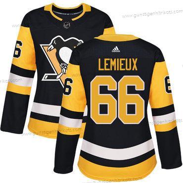 Adidas Frauen Pittsburgh Penguins #66 Mario Lemieux Heimtrikots Authentisch Strickerei NHL Trikots – Schwarz