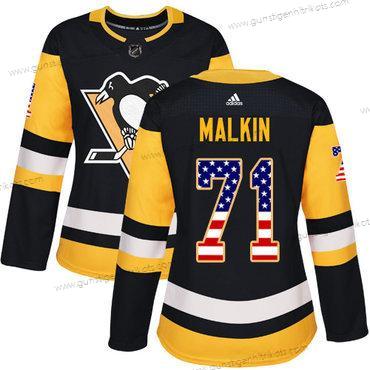 Adidas Frauen Pittsburgh Penguins #71 Evgeni Malkin Heimtrikots Authentisch USA Flag Strickerei NHL Trikots – Schwarz