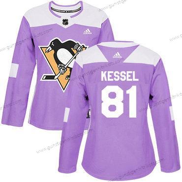 Adidas Frauen Pittsburgh Penguins #81 Phil Kessel Authentisch Bekämpft Krebs Strickerei NHL Trikots – Lila