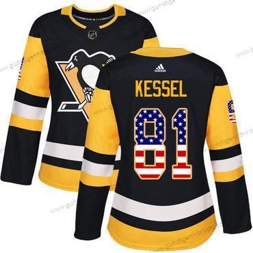 Adidas Frauen Pittsburgh Penguins #81 Phil Kessel Heimtrikots Authentisch USA Flag Strickerei NHL Trikots – Schwarz