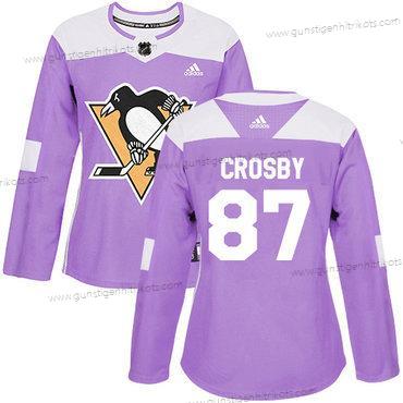 Adidas Frauen Pittsburgh Penguins #87 Sidney Crosby Authentisch Bekämpft Krebs Strickerei NHL Trikots – Lila