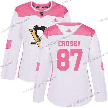 Adidas Frauen Pittsburgh Penguins #87 Sidney Crosby Authentisch Strickerei NHL Trikots – Weiß Rosa