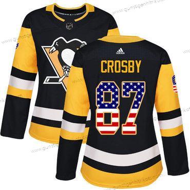 Adidas Frauen Pittsburgh Penguins #87 Sidney Crosby Heimtrikots Authentisch USA Flag Strickerei NHL Trikots – Schwarz