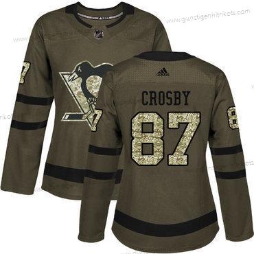 Adidas Frauen Pittsburgh Penguins #87 Sidney Crosby Salute to Service Strickerei NHL Trikots – Grün