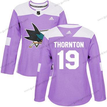 Adidas Frauen San Jose Sharks #19 Joe Thornton Authentisch Bekämpft Krebs Strickerei NHL Trikots – Lila