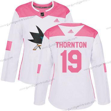 Adidas Frauen San Jose Sharks #19 Joe Thornton Authentisch Strickerei NHL Trikots – Weiß Rosa