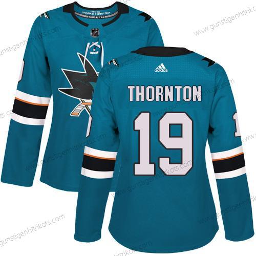 Adidas Frauen San Jose Sharks #19 Joe Thornton Heimtrikots Authentisch Strickerei NHL Trikots – Blaugrün