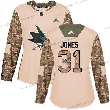 Adidas Frauen San Jose Sharks #31 Martin Jones Authentisch 2017 Veterans Day Strickerei NHL Trikots – Tarnfarbe