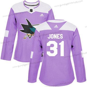 Adidas Frauen San Jose Sharks #31 Martin Jones Authentisch Bekämpft Krebs Strickerei NHL Trikots – Lila