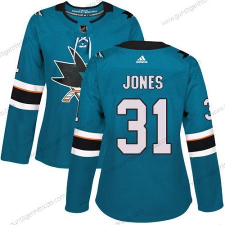 Adidas Frauen San Jose Sharks #31 Martin Jones Heimtrikots Authentisch Strickerei NHL Trikots – Blaugrün