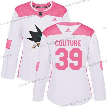 Adidas Frauen San Jose Sharks #39 Logan Couture Authentisch Strickerei NHL Trikots – Weiß Rosa