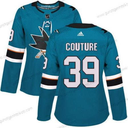 Adidas Frauen San Jose Sharks #39 Logan Couture Heimtrikots Authentisch Strickerei NHL Trikots – Blaugrün