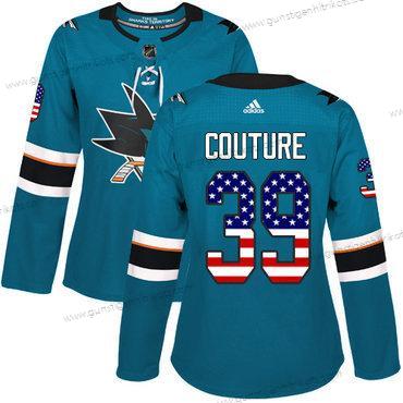 Adidas Frauen San Jose Sharks #39 Logan Couture Heimtrikots Authentisch USA Flag Strickerei NHL Trikots – Blaugrün