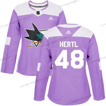 Adidas Frauen San Jose Sharks #48 Tomas Hertl Authentisch Bekämpft Krebs Strickerei NHL Trikots – Lila