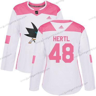 Adidas Frauen San Jose Sharks #48 Tomas Hertl Authentisch Strickerei NHL Trikots – Weiß Rosa