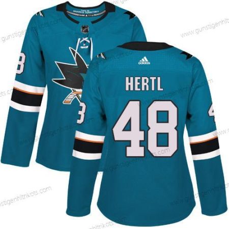 Adidas Frauen San Jose Sharks #48 Tomas Hertl Heimtrikots Authentisch Strickerei NHL Trikots – Blaugrün