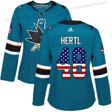 Adidas Frauen San Jose Sharks #48 Tomas Hertl Heimtrikots Authentisch USA Flag Strickerei NHL Trikots – Blaugrün