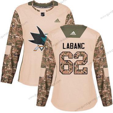 Adidas Frauen San Jose Sharks #62 Kevin Labanc Authentisch 2017 Veterans Day Strickerei NHL Trikots – Tarnfarbe