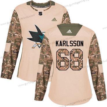 Adidas Frauen San Jose Sharks #68 Melker Karlsson Authentisch 2017 Veterans Day Strickerei NHL Trikots – Tarnfarbe