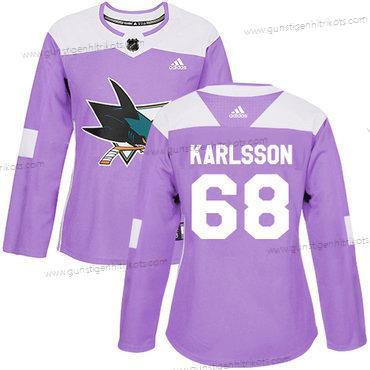 Adidas Frauen San Jose Sharks #68 Melker Karlsson Authentisch Bekämpft Krebs Strickerei NHL Trikots – Lila