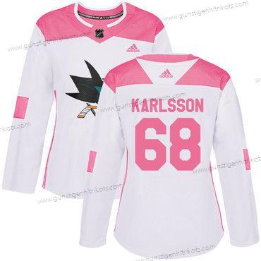 Adidas Frauen San Jose Sharks #68 Melker Karlsson Authentisch Strickerei NHL Trikots – Weiß Rosa