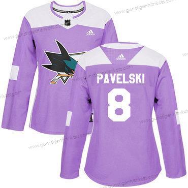 Adidas Frauen San Jose Sharks #8 Joe Pavelski Authentisch Bekämpft Krebs Strickerei NHL Trikots – Lila