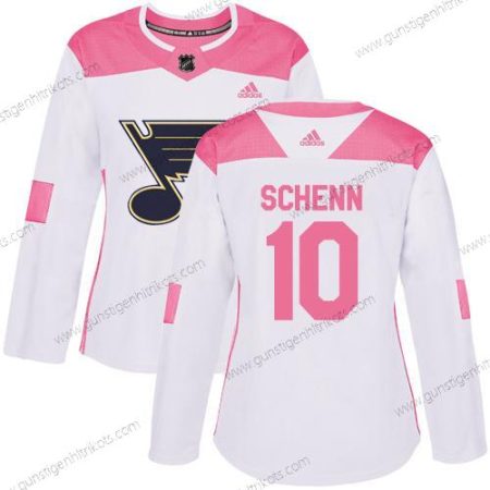 Adidas Frauen St. Louis Blues #10 Brayden Schenn Authentisch Strickerei NHL Trikots – Weiß Rosa