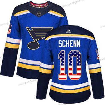 Adidas Frauen St. Louis Blues #10 Brayden Schenn Heimtrikots Authentisch USA Flag Strickerei NHL Trikots – Blau