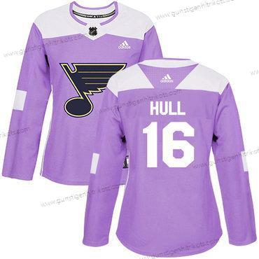 Adidas Frauen St. Louis Blues #16 Brett Hull Authentisch Bekämpft Krebs Strickerei NHL Trikots – Lila